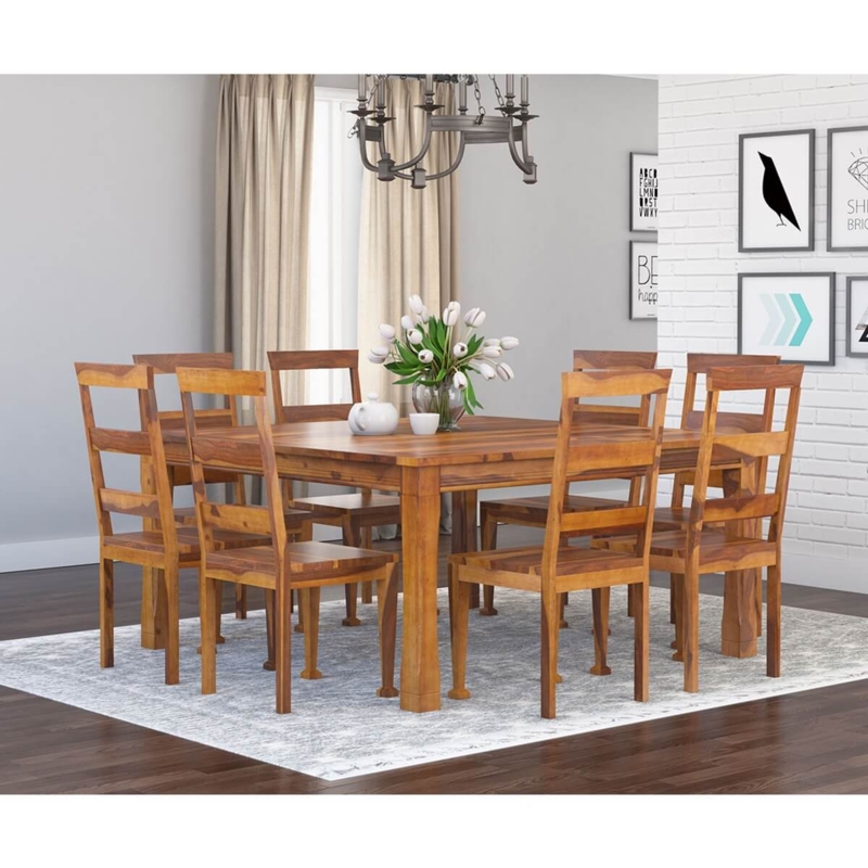 Warm Honey Brown Square Dining Set with Ladder Backs