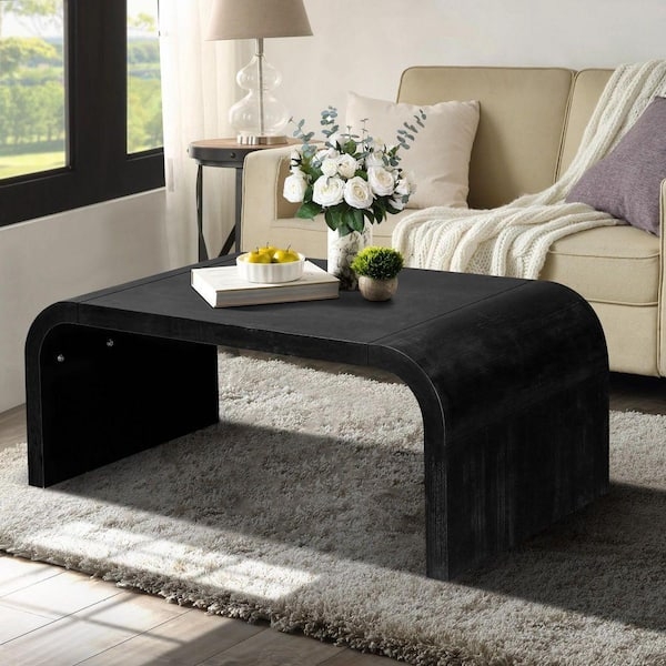 Waterfall Edge Coffee Table Wood Grain U-Shaped Silhouette Curved Sides