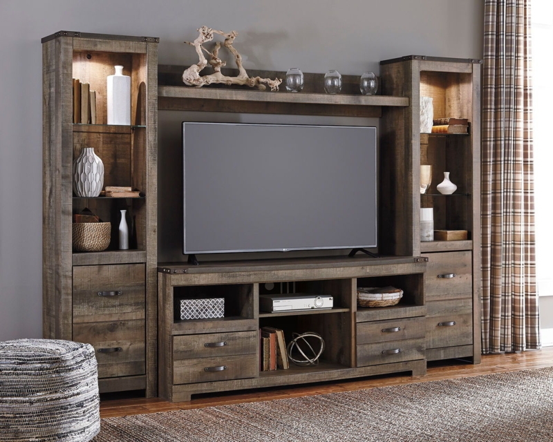 Weathered Brown Entertainment Center 5-Piece Set with Pier Lighting Rustic