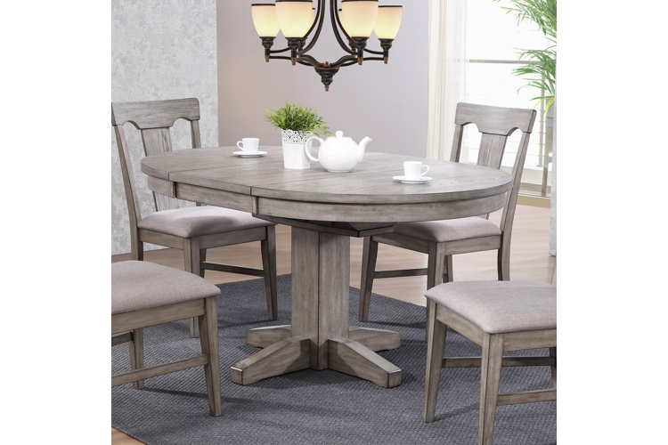 Weathered Grey Dining Table Oval Pedestal Base 5 Piece Set Upholstered