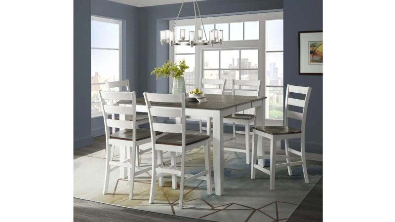 White and Brown Counter Height Dining Set with Ladder Back Chairs