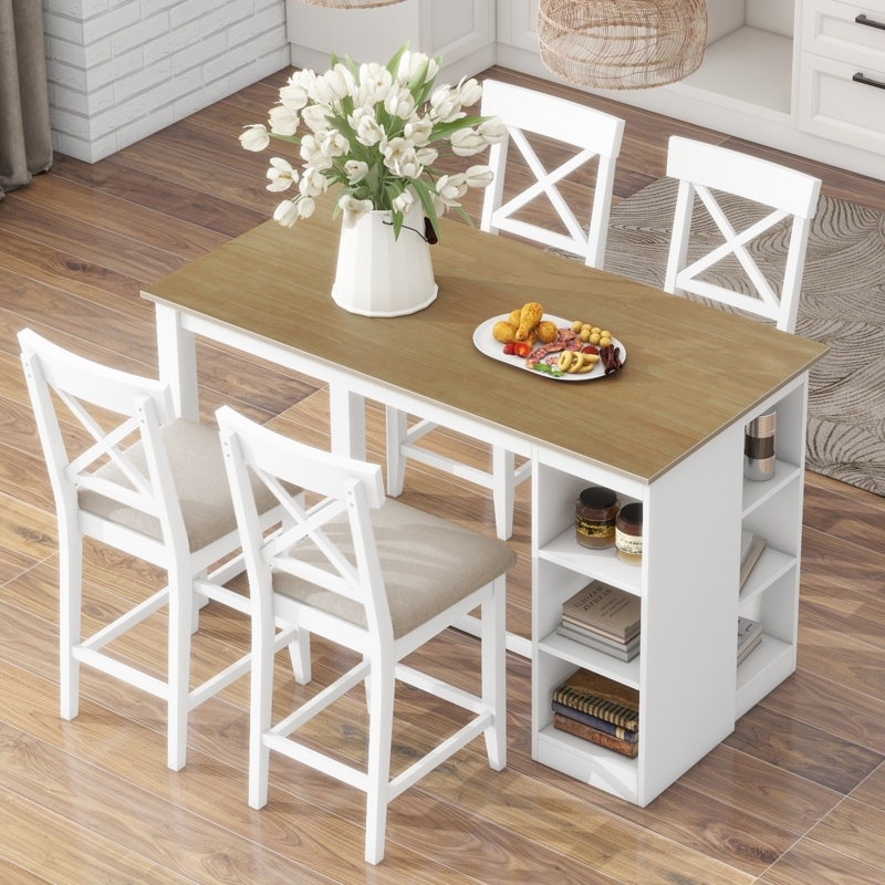 White and Oak Counter Height Dining Set with X-Back Design