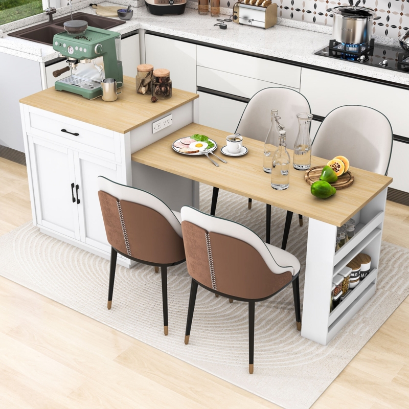 White And Wood Kitchen Island With Built In Charging Station