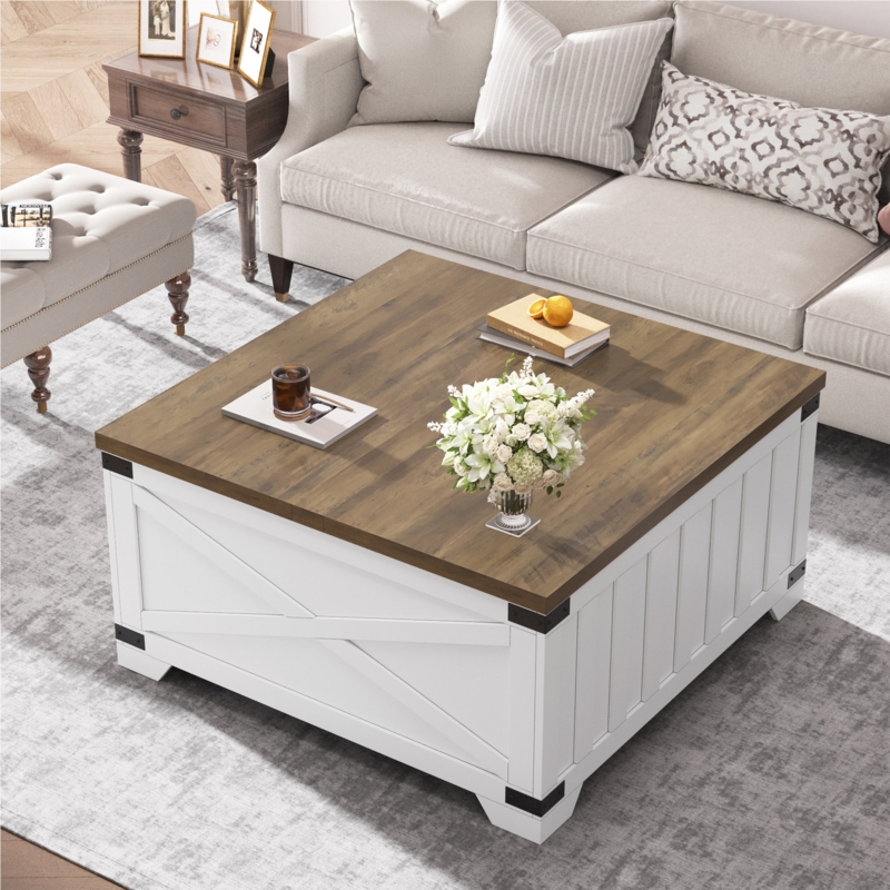 White Barn Door Table with Cross Brace Sides and Wood Plank Top