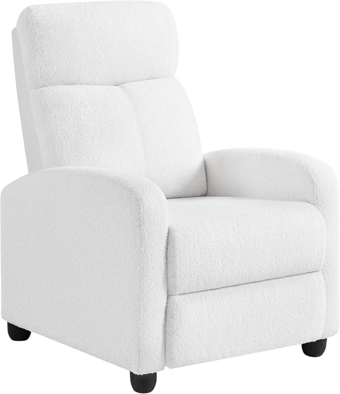 White Boucle Recliner Chair with Textured High Back