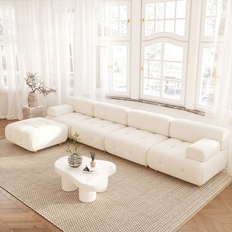White Boucle Sectional Modular Cloud Sofa Tufted Modern Organic