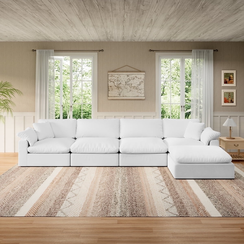 White Cloud Convertible 4-Seater Sectional with Ottoman