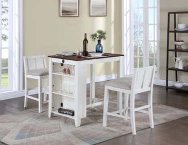 White Counter Height Dining Set with Side Storage Shelves