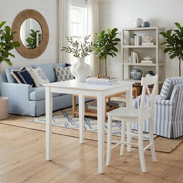 White Counter Height Table Set X-Back Stool Coastal Farmhouse Style