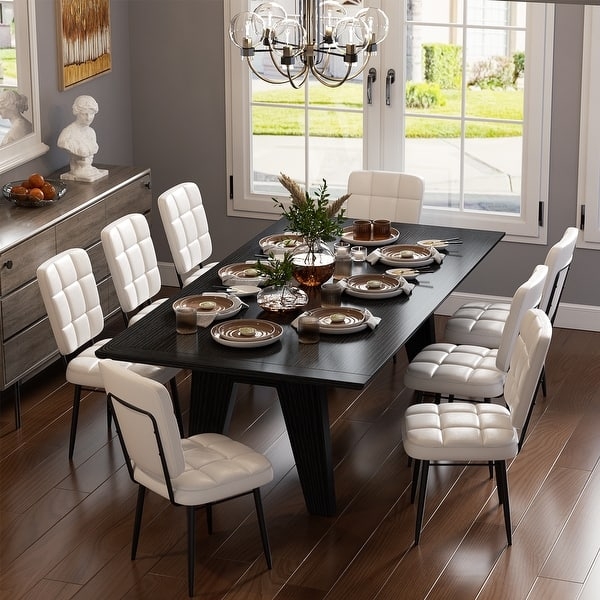 White Dining Chairs Grid Tufted Faux Leather Armless Style