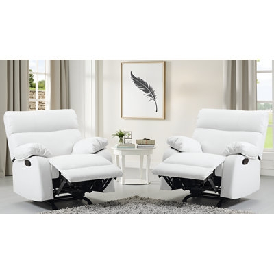 White Faux Leather Recliners Set of Two Manual Rockers