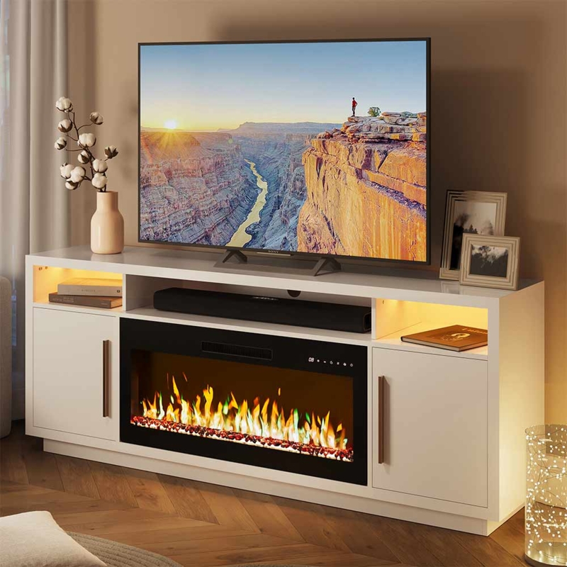 White Fireplace TV Stand with LED Accent Lighting