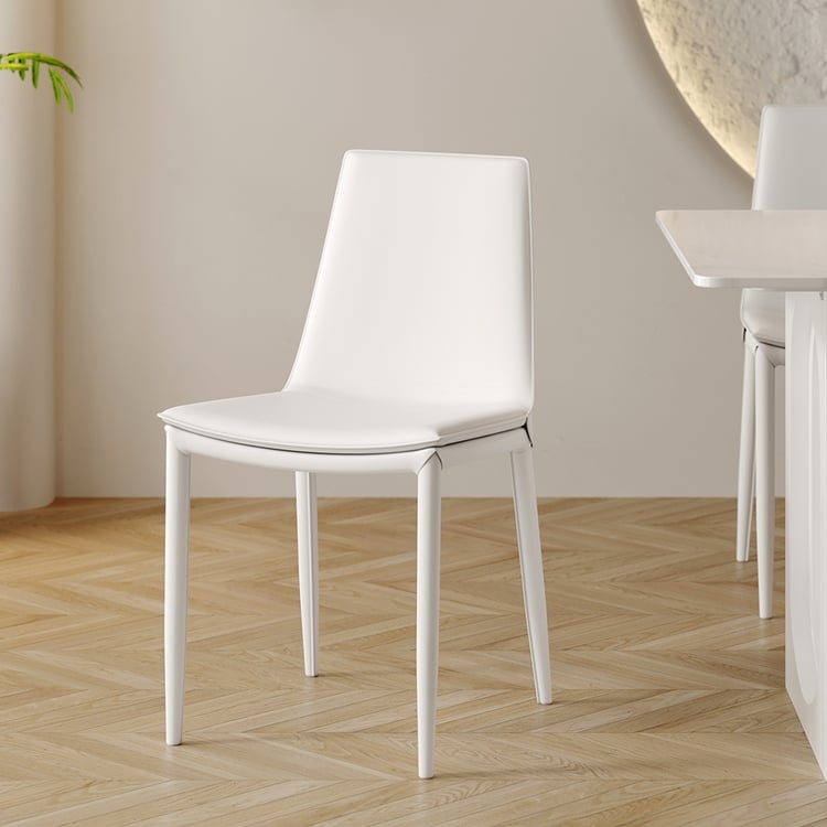 White High Back Dining Chair Tapered Legs Minimalist Style