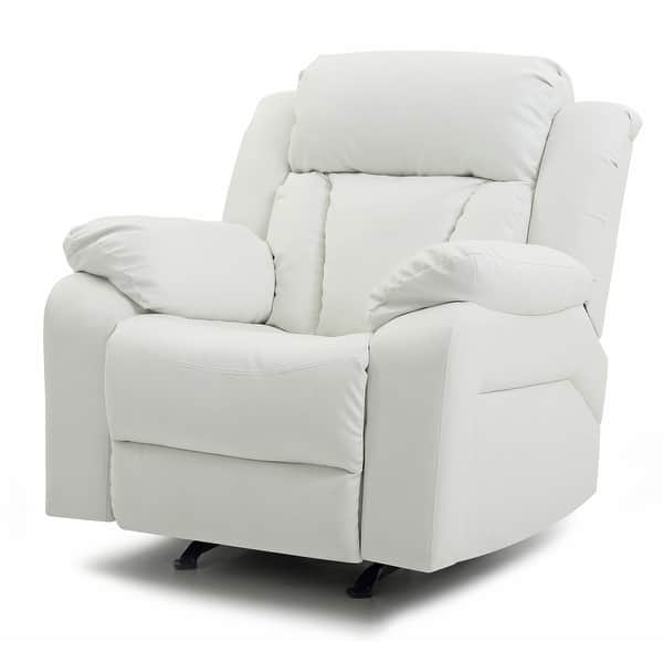White Leather-Like Rocker Recliner with Pillow Top Headrest