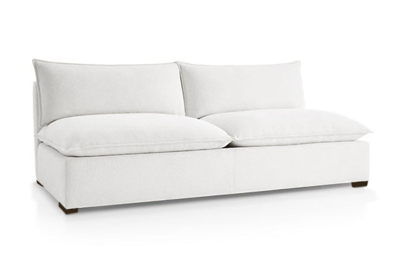 White Linen-Look Modular Armless Loveseat with Plush Cushions