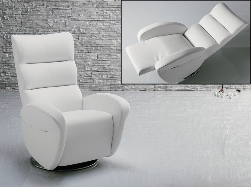White Modern Swivel Recliner with Three-Segment Backrest