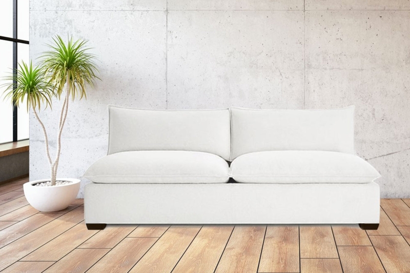 White Modular Armless Loveseat with Plush Loose Cushions