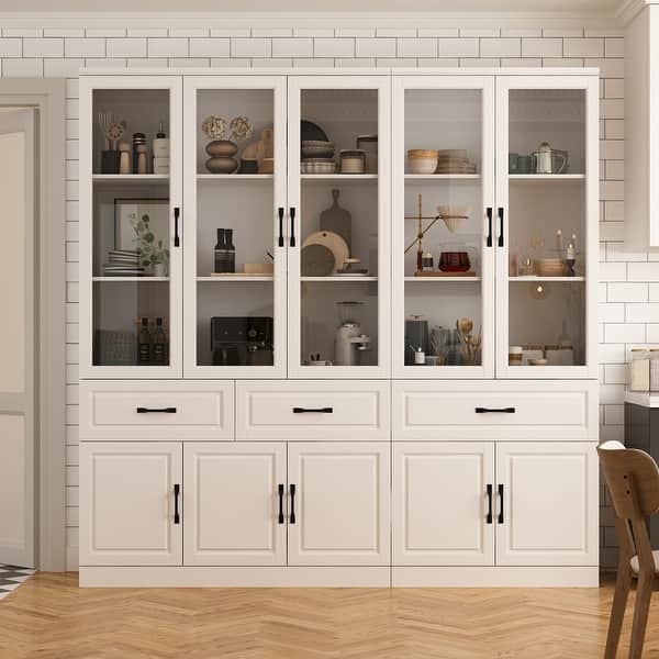 White Modular Curio Cabinet with Black Hardware and Shaker Panels