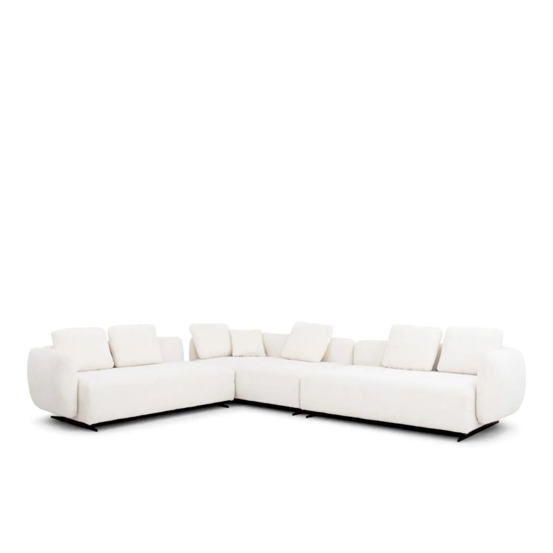 White Modular Sectional Sofa featuring Plush Boucle-Like Texture