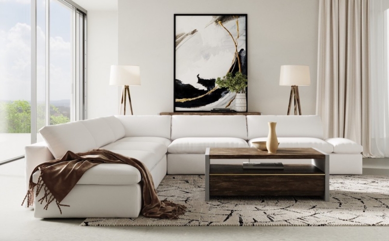 White Modular Sectional Sofa Low Profile Minimalist Living Room