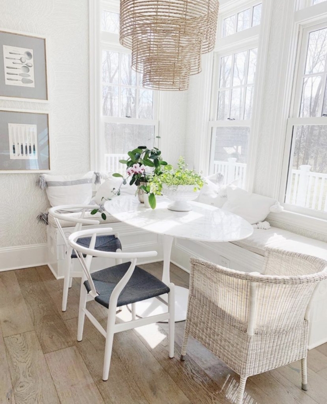 White Oval Pedestal Dining Table Coastal Style Stone-Like Top