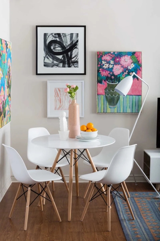 White Round Dining Set Molded Chairs Wire Base Mid Century Modern