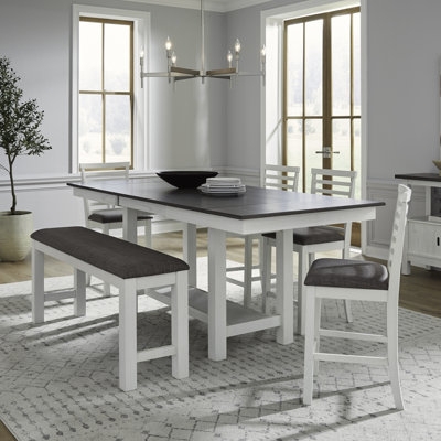 White Trestle Counter Height Dining Set with Bench & Storage