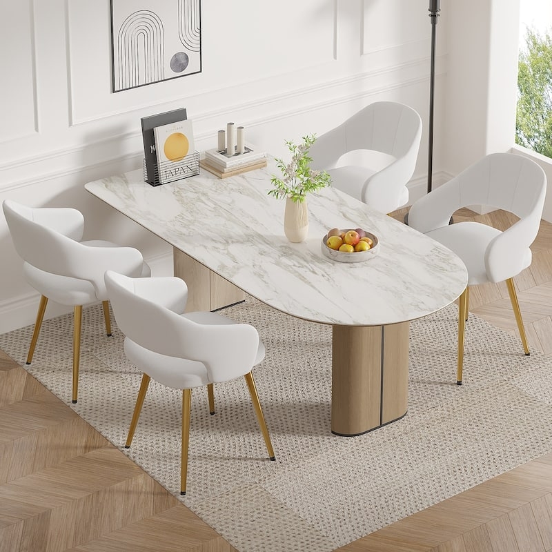White Velvet Cutout Back Dining Chairs with Gold Legs