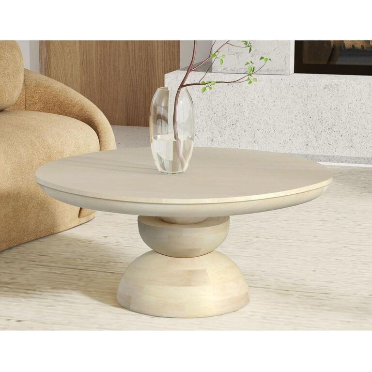 Whitewash Pedestal Coffee Table Round Abstract Stacked Base Organic Modern