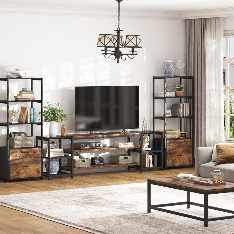 Wide Tv Stand for 85 Inch Tv with Matching Bookcases
