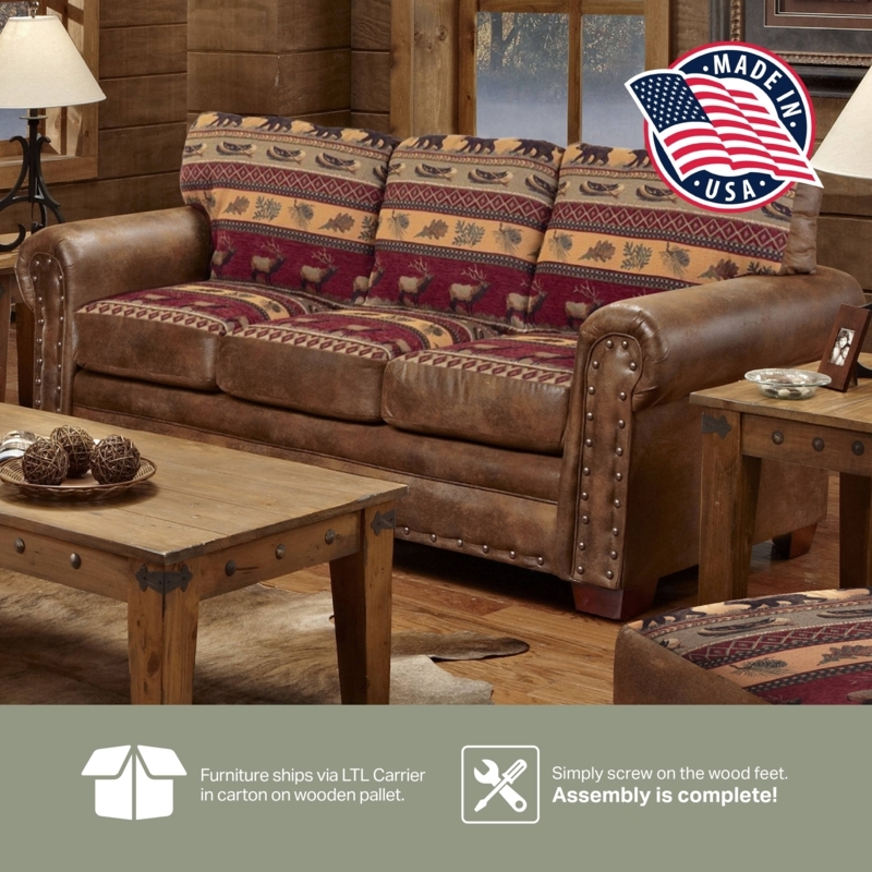 Wilderness Tapestry Couch with Rustic Lodge Style and Nailhead Trim