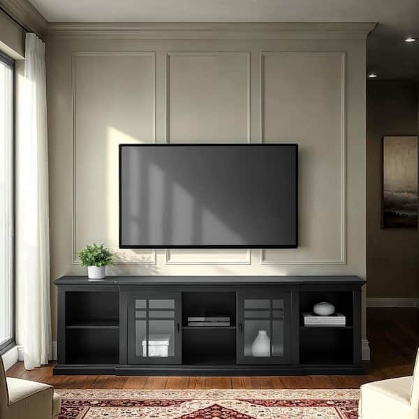 Windowpane Entertainment Center with Extra-Long Width and Black Finish