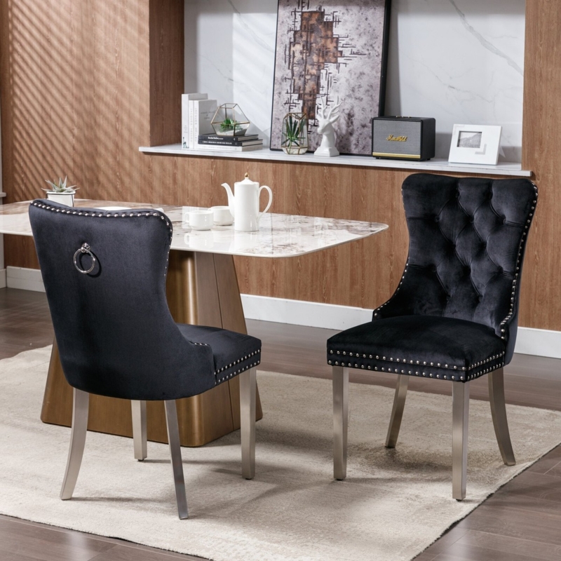 Wingback Dining Chair with Diamond Tufting and Pull Ring