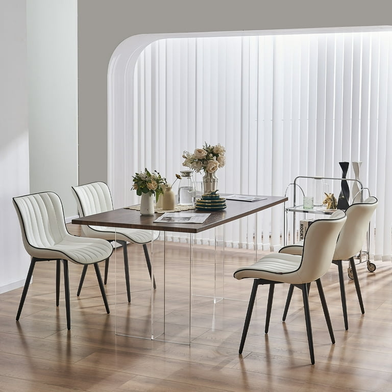 Wingback Dining Chairs Channel Tufted Acrylic Legs Faux Leather Minimalist