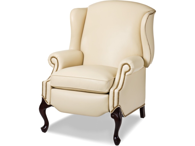Wingback Recliner Cream Leather-like Power Cabriole Legs