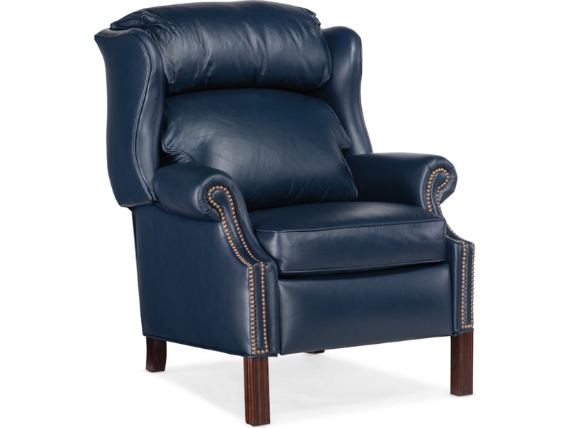 Wingback Recliner Navy Blue Leather-like Three-Tier Backrest