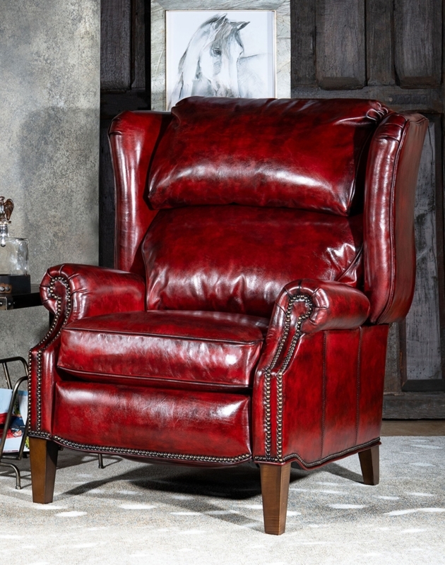 Wingback Recliner, Oxblood Leather-Like with Tapered Wood Legs