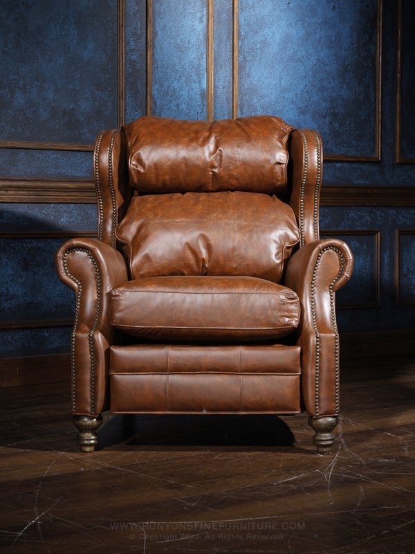 Wingback Recliner Tiered Back Nailhead Trim Hazelnut Brown Leather