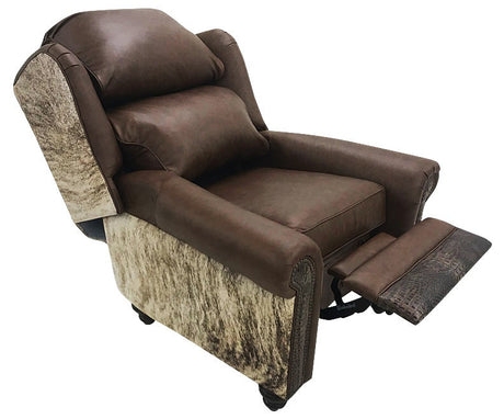 Wingback Recliner with Cowhide Side Panels and Croc Embossed Footrest