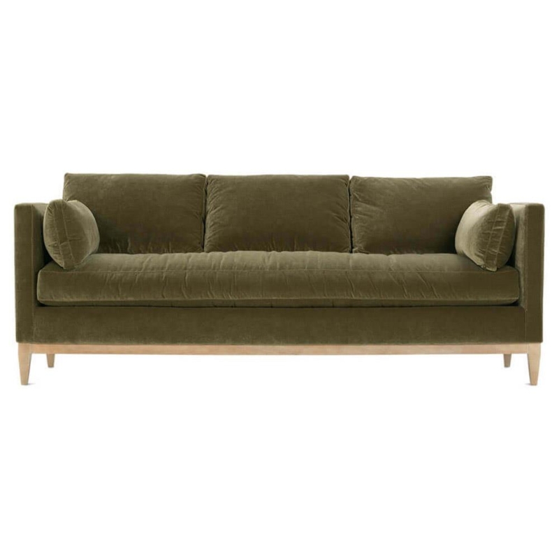 Wood Base Sofa Olive Green Velvet Bench Seat Cushion