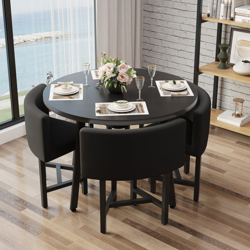 Wood Black Dining Table Set For Lakeland Solid Wood Black Small Kitchen  Table Set For