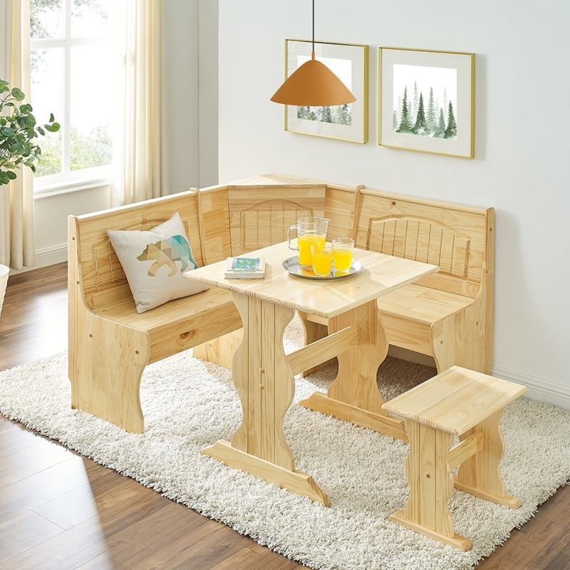 Wood Breakfast Nook Set with Light Honey Finish and Paneled Details