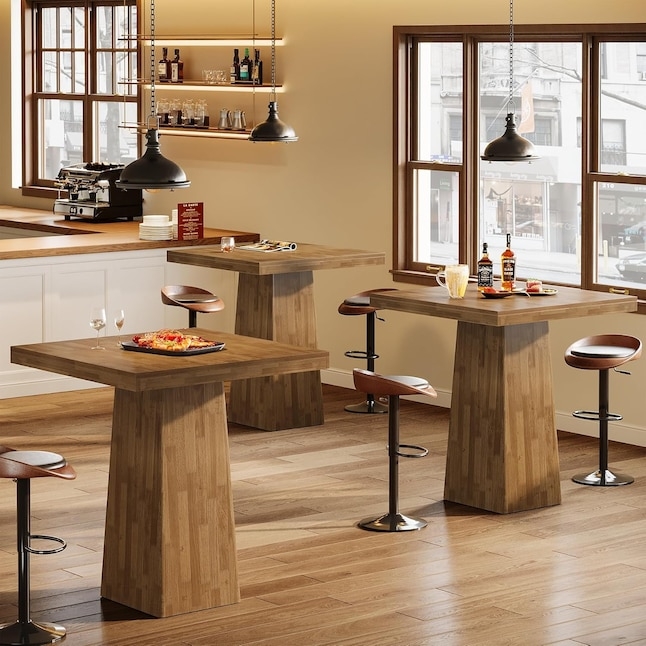 Wood Grain Cocktail Table Black Pedestal Base Industrial Plank Design