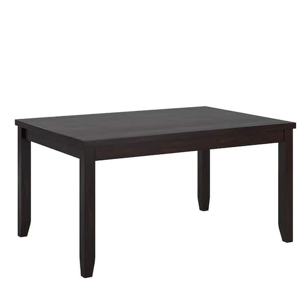 Wood Toned Black Dining Table with Side Apron and Tapered Legs