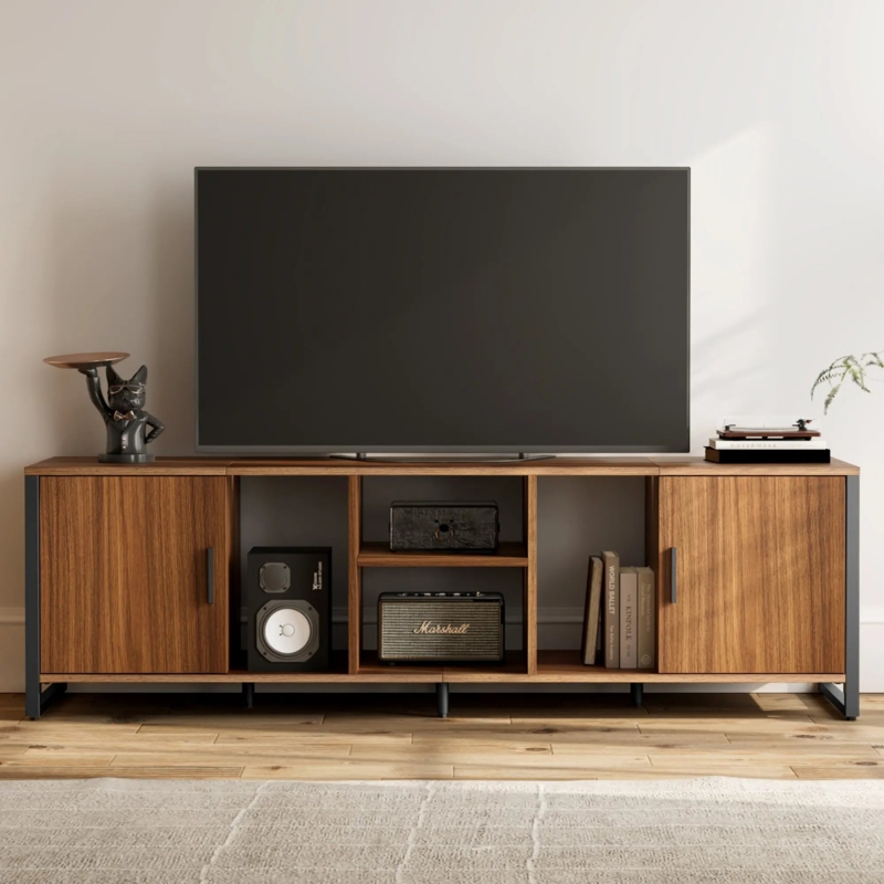 Wood Toned TV Stand, Mixed Material Frame, Vertical Grain