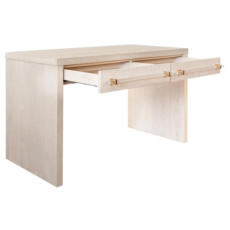 Worlds Away Ralph Rustic Lodge Brown Oak Wood Clear Acrylic Handle Desk |  Kathy Kuo Home