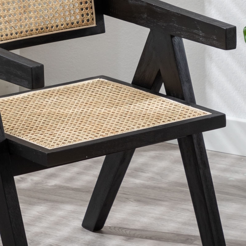 Woven Cane Seat Dining Chair with V-Shaped Legs