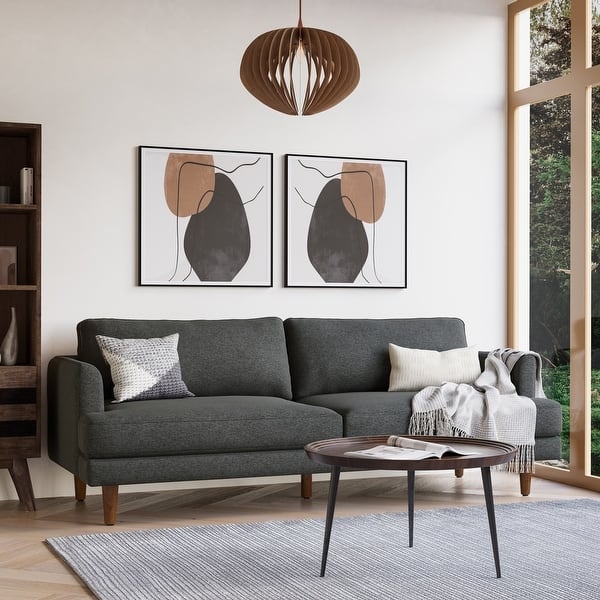 Woven Fabric Mid-Century Sofa with Tapered Wooden Legs