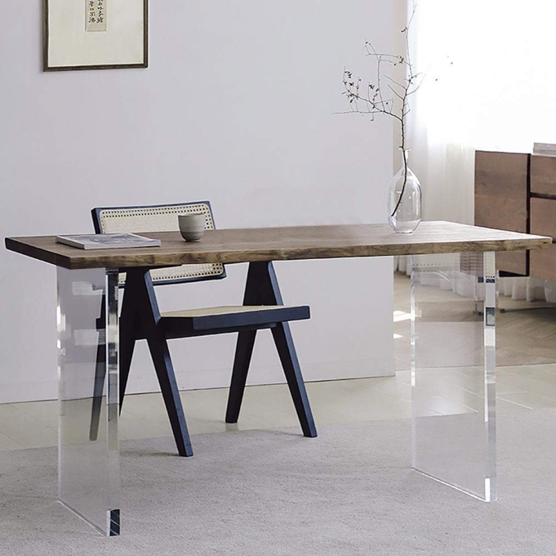 Writing Desk Acrylic Slab Legs Walnut Top Floating Design Office