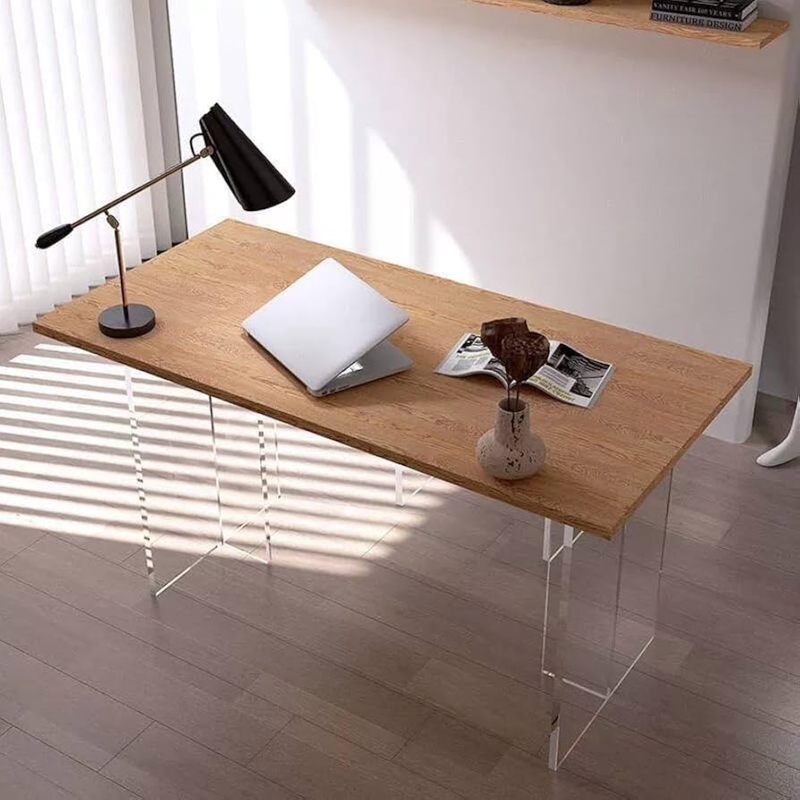 Writing Desk Clear Acrylic Legs Wood Top Floating Look Home Office